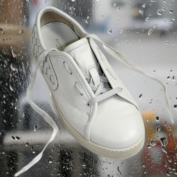 Bottega Veneta Intrecciato White Leather Low Profile Sneaker, Size 36.5 (US 6.5) - Picture 4 of 13